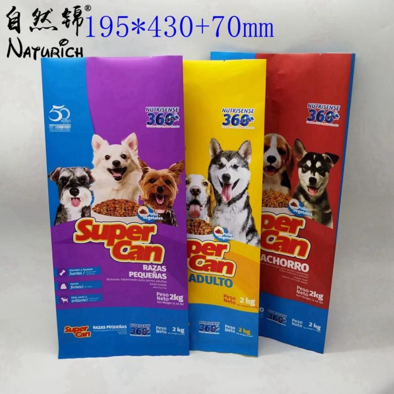 Printed Aluminum Foil Lined Plastic Block Bottom Pet Food Bag Packaging for Dog