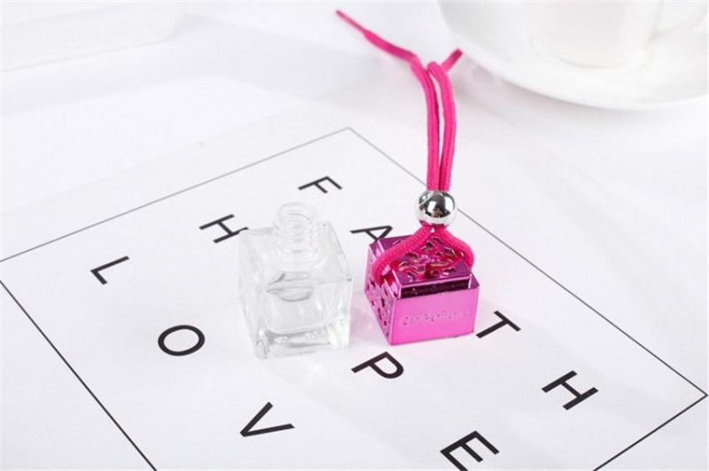 6ml Wholesale Square Shape Metal Cap with Rope Glass Refill Empty Car Perfume Diffuse Hanging Bottle