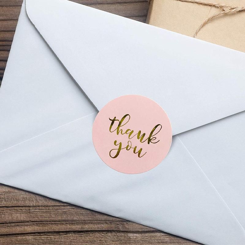 Custom Pink Gold Foil Thank You Paper Cards Stickers