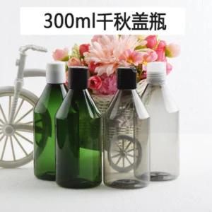 300ml Pet Plastic Sloping Shoulder Green Black Color Cosmetic Shampoo Bottle with Press Cap