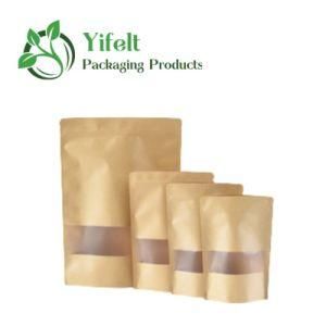 Brown Window Self Supporting Kraft Paper Bag Flower Tea&#160; Self-Sealing Food Kraft Paper Bags