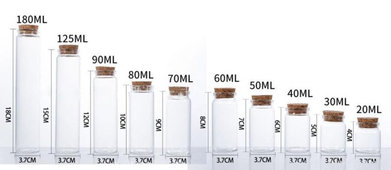2ml/3ml/5ml/10ml/15ml/20m/50ml Glass Bottle Small Tiny Empty Clear Vials with Cork