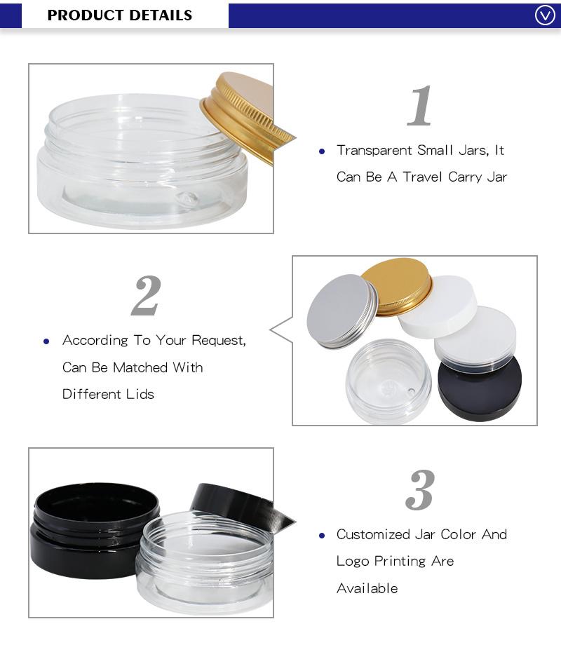 50ml Flat Dome Cream Jar Plastic Pet Pot with Golden Metal Lid
