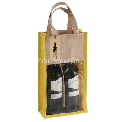 Jute Gift Bag with PVC Window for Wine Bag