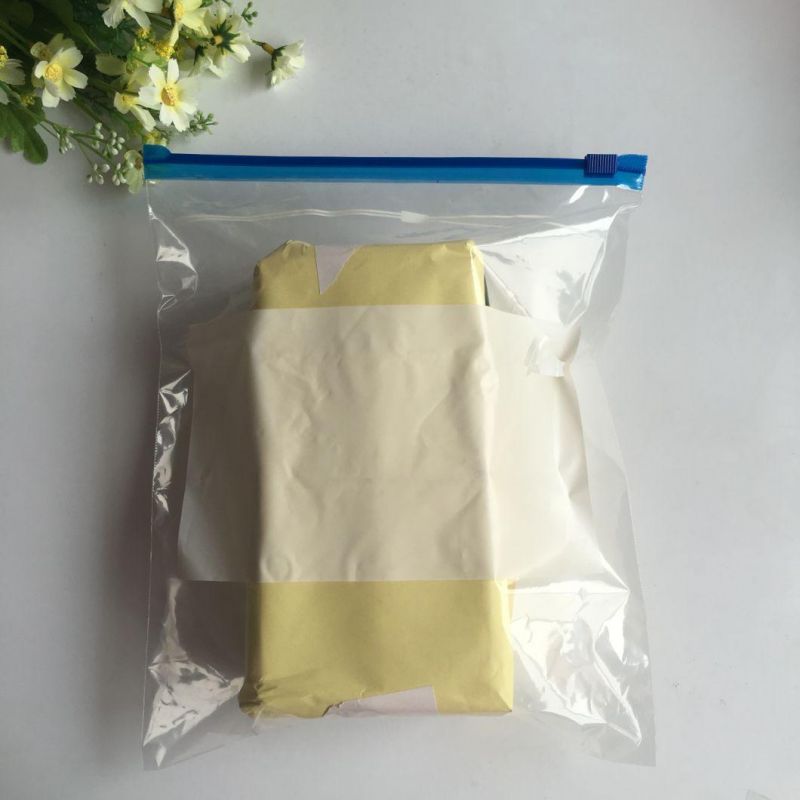 White Block Custom Printed LDPE Transparent Writable Slider Zipper Bag with Blue Sliding Track and Block