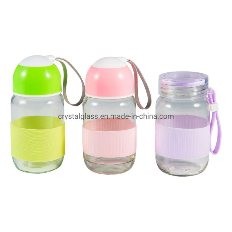 16oz Glass Milk Tea Water Juice Drinking Bottle with Plastic Cap