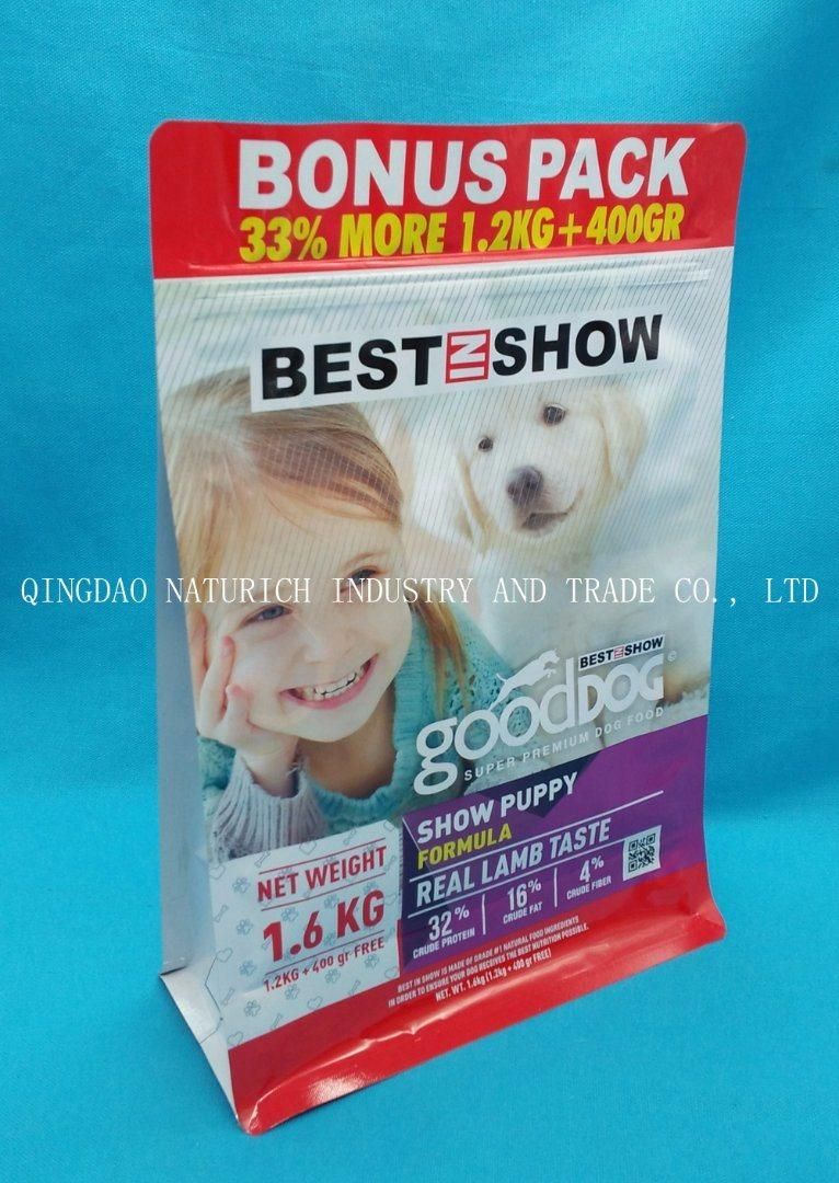 Pet Custom Printed Food Grade Plastic Laminated Package Stand up Bag with Zipfood Package Bag/Guset Dog Food Pouch/Packaging Bag with Flat Bottom