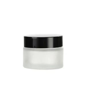 Skin Care Cearm Frosted Glass Cosmetic Jar with Black Plastic Lid