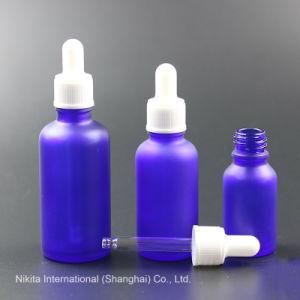 Frosted Blue Glass Oil Bottle with White Dropper, Dropper Bottle (NBG24C)