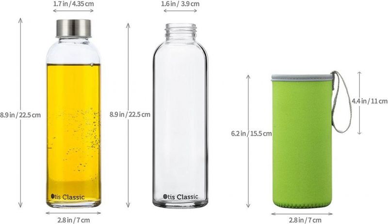 Glass Water Bottles with Stainless Steel Lids for Kombucha, Juice, Tea