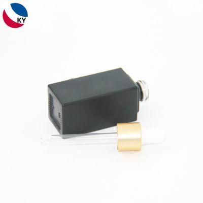 Fancy Label 30ml Matte Black Thick Square Glass Cosmetic Dropper Packaging Bottle with Dropper