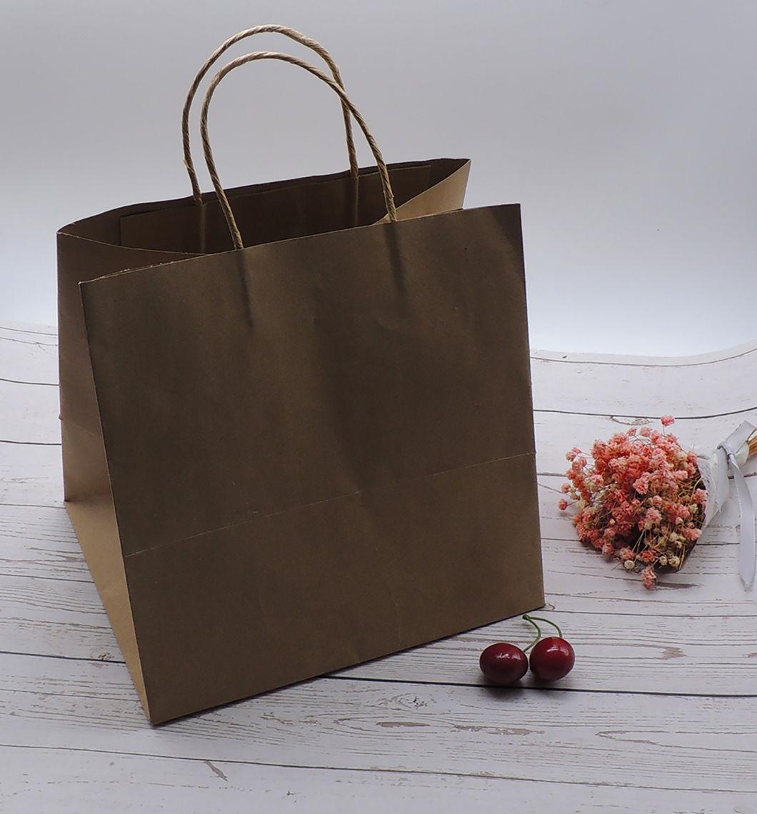 Black/Plaid Plastic Free Packaging Bag Supplier Kraft Square Base Paper Bags with Twist Handle