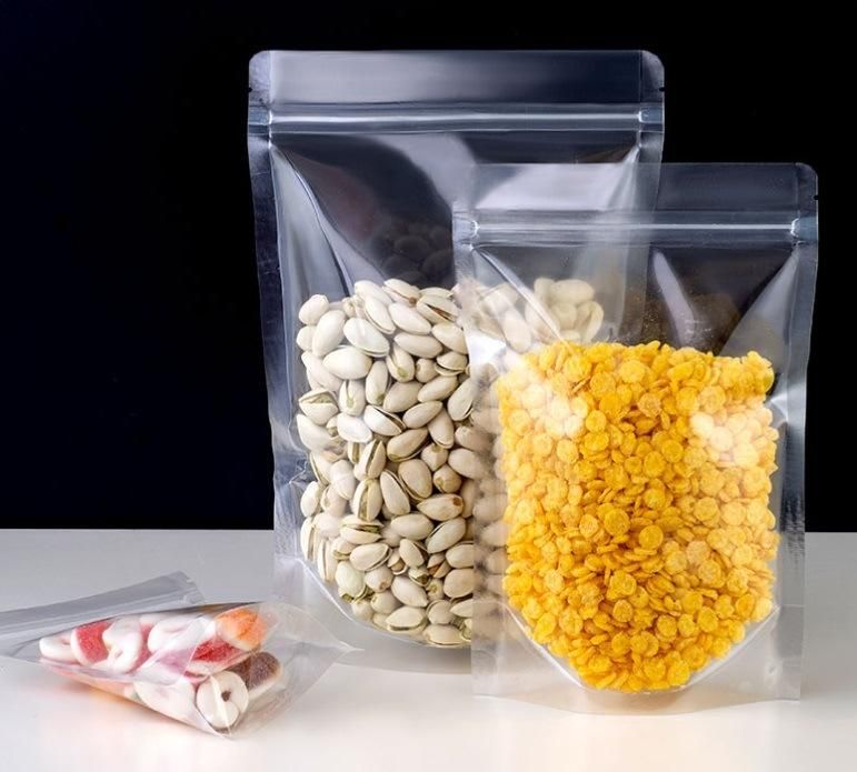 Pet/PE Ziplock Plastic Clear Nut Package Dry Food Grade Bags, Clear Self Standing Pouch Bag