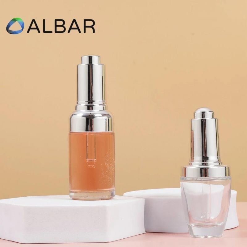 Silver Pump Metal Shoulder Thick Base Glass Bottles for Makeups Personal Care