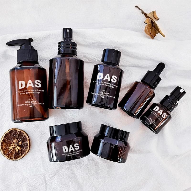 Cosmetic Packaging 15ml 30ml 60ml 100ml 120ml Matt Black Serum Dropper Cream Lotion Glass Bottle and Jars