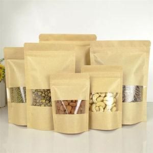 Custom Food Grade Flat Square Bottom White Kraft Paper Bag with Clear Window for Nuts Packaging