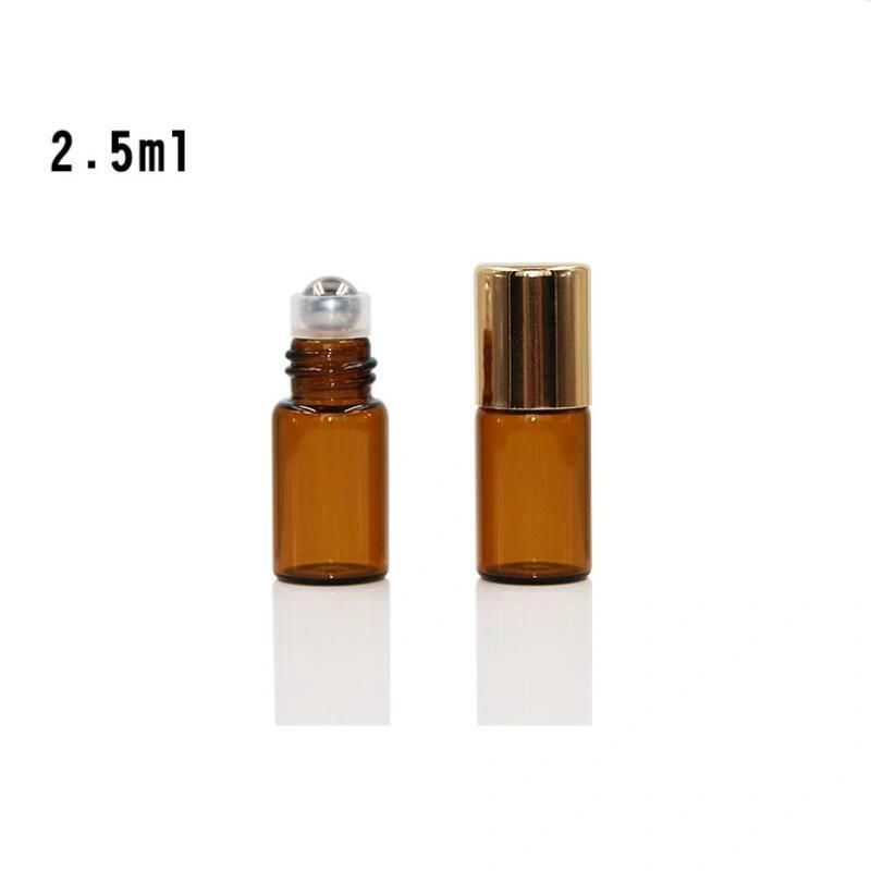 1ml, 2.5 Ml Clear Empty Roll on Bottle with Gold Metal Cap Amber Essential Oil Bottle Glass Vial Roller Bottle