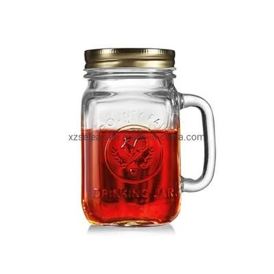 Drinking Glasses Mason Jar with Handle Lids and Straws for Drinking Preserving