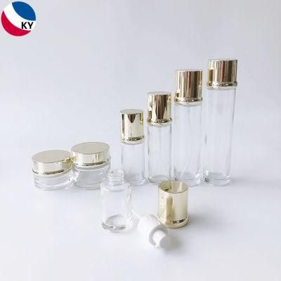 Luxury Cosmetic Packaging Sets Round 30g 50g 30ml 50ml 100ml 120ml 150ml Cream Jar Clear Glass Pump Bottle with Acrylic Pump Cap