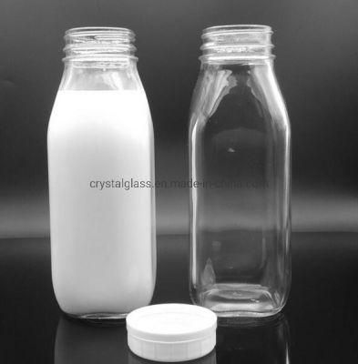 500ml French Square Glass Milk Juice Bottle 300ml 500ml with Tamper Proof Lid