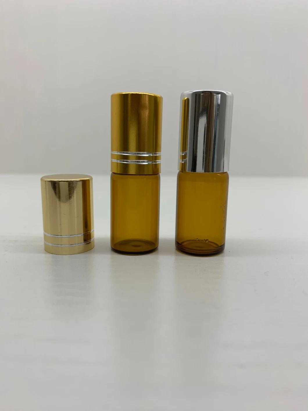 Set 1 2 3 5ml Amber Glass Roll on Bottle with Stainless Steel Roller Small Essential Oil Roller-on Bottle