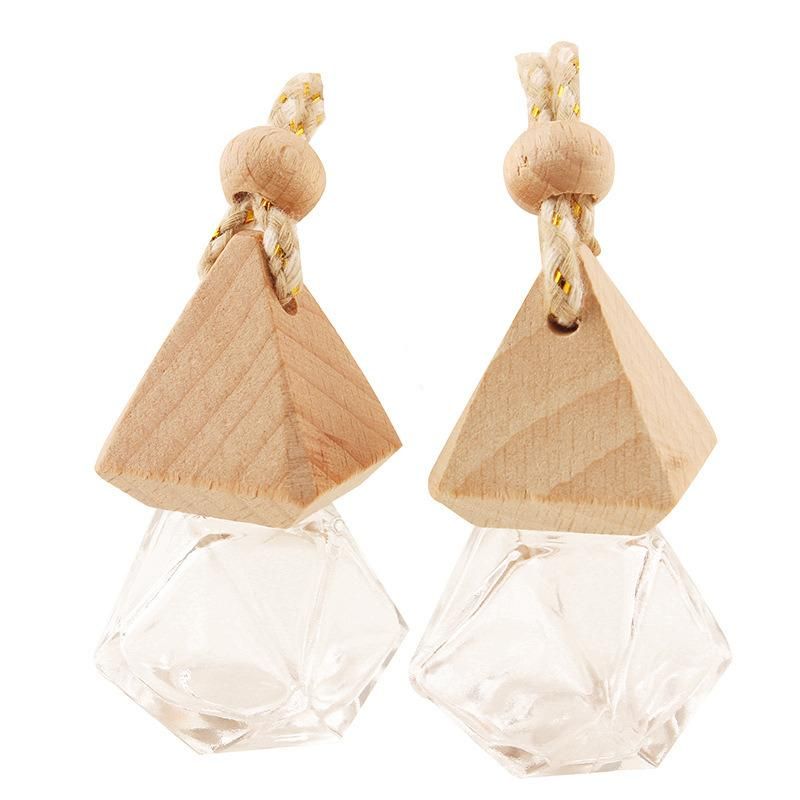 Wood Cap 8ml Transparent Luxury Mini Classic Hanging Glass Air Freshener Essential Oil Perfume Car Diffuser Bottle