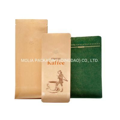 Flat Bottom Side Gusset 250g, 500g, 1000g Coffee Packing Custom Kraft Paper Bag with Valve