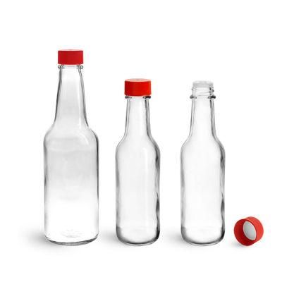 150ml 5oz Cheap Woozy Style Clear Round Hot Sauce Glass Bottle with Black Cap