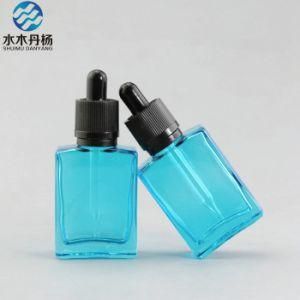 30ml 50ml Blue Color Square Essential Oil Dropper Glass Bottle