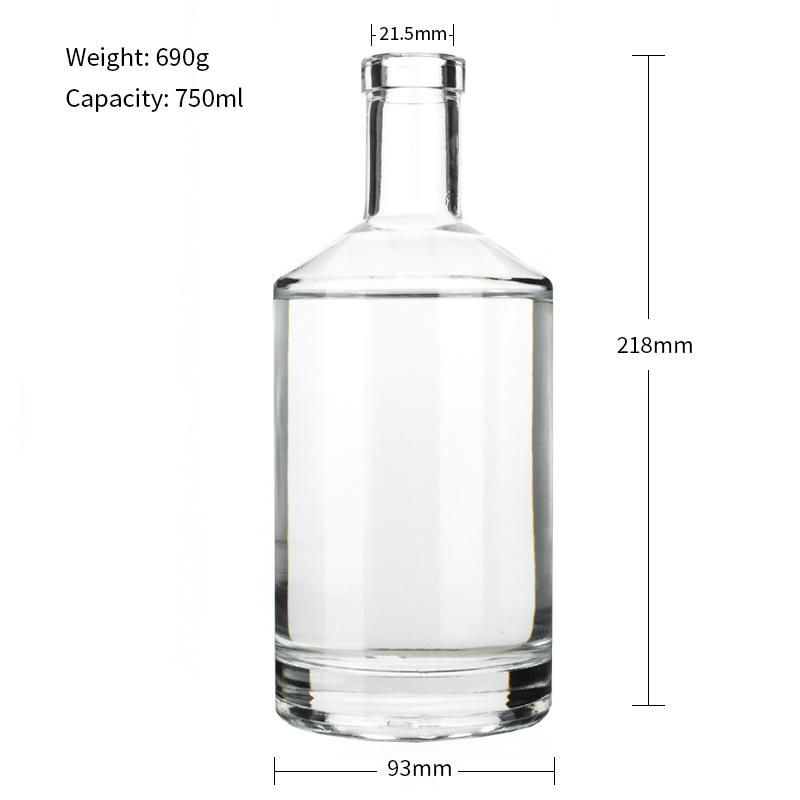 Custom Label 750ml Oblique Shoulder Empty Vodka Sprits Liquor Glass Bottles with Cork