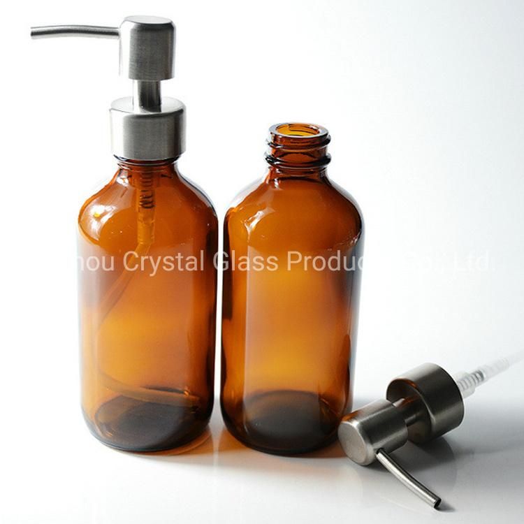 8oz Boston Round Frosted Amber Glass Bottle with Cap for Medicine Pharmaceutical Bottle