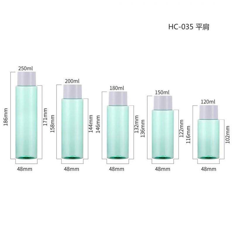Green Pet Square Bottle 4.23oz 5.29oz 6.35oz 7.05oz 8.81oz 120 150 180 200 250ml Bottle for Caps