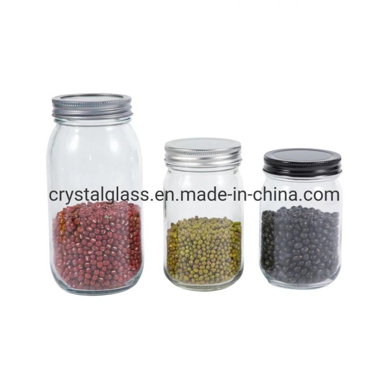 100ml 200ml 250ml 350ml 500ml Empty Wide Mouth Glass Mason Jam Jar with Metal Cap 8oz 16oz