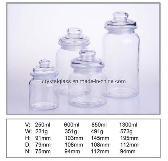 250ml/600ml/800ml/1300ml Top Food Grade Kitchen Cans Use Big Glass Storage Jar Custom