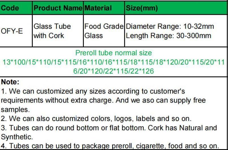 Waterproof Airtight Glass Test Tube with Cork for Pre Roll Joints Packaging