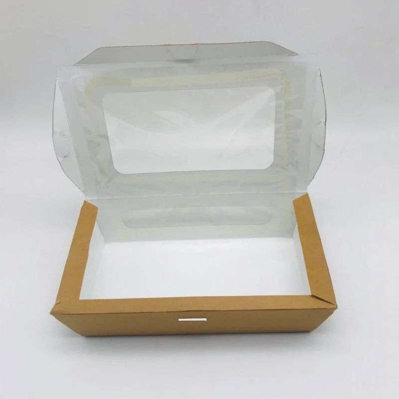 Eco-Friendly Rectangular Disposable Food Paper Container Salad Kraft Paper Box with Lid