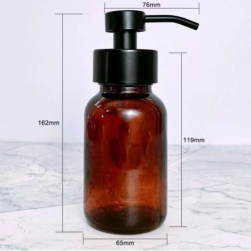 Topsale Amber 8oz 250ml Liquid Foam Soap Dispenser Glass Pump Bottle with Black Stainless Steel Foam Pump