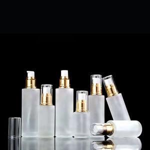 Empty Sets Clear Frosted Glass Cream Jar with Bamboo Lid Glass Bottle for Toner Lotion Cosmetic Packaging
