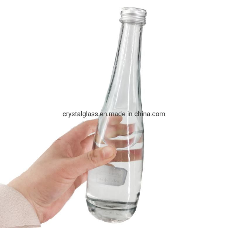 New Design Custom Logo 11 Oz 330ml Clear Mineral Water Glass Bottle with Aluminium Cap