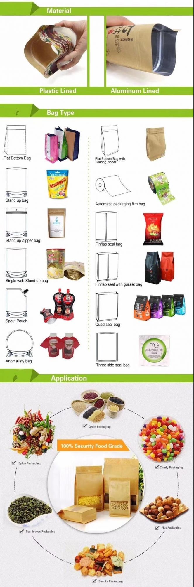 PE/Pet Double Layer Bio-Degradable Stand up Zipper Plastic Packaging Bag Jumbo Bag for Food