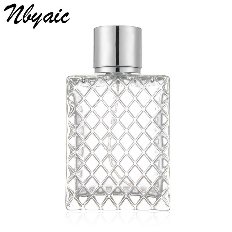 100ml Square Non-Slip Flat Bottle Plaid Shape Glass Bottle Spray Bottle Perfume Bottle Simple Fashion