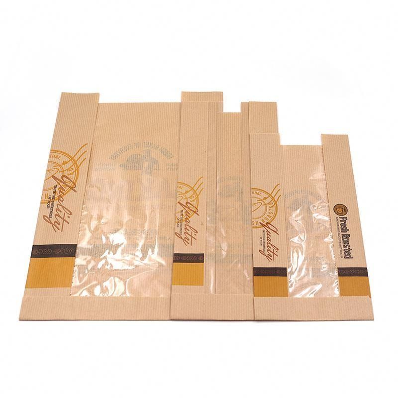 Customized Food Grade Grease Proofing Brown Paper Bag for Bread Packing Bakery Packaging Kraft Paper Bag with Window for Breads