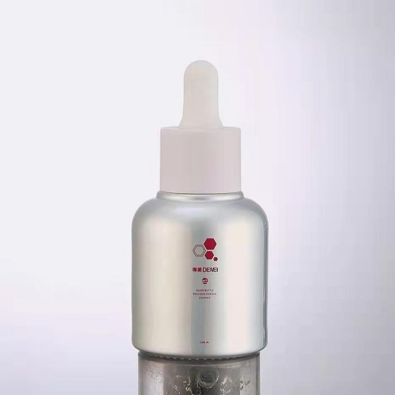 Win-Pack 30ml Round Shoulder Serum Silver Glass Essential Oil Dropper Bottles Custom Printing Available Cosmetic Packaging