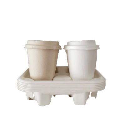 Disposable Pulp Paper Cup Carrier Holder Tray for 4 Cups