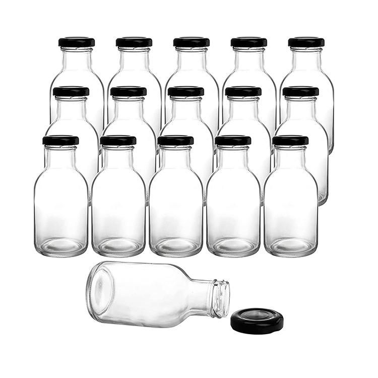 Custom Labels 8 Oz 12 Oz 16 Oz Empty Juice Beveage Glass Bottle with Metal Lids