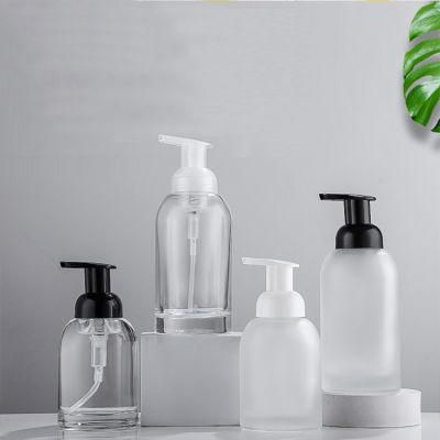 Custom Clear Frosted 250ml 375ml Glass Liquid Foam Soap Dispenser Pump Bottle for Hand Wash Hand Sanitizer with Lock Pump