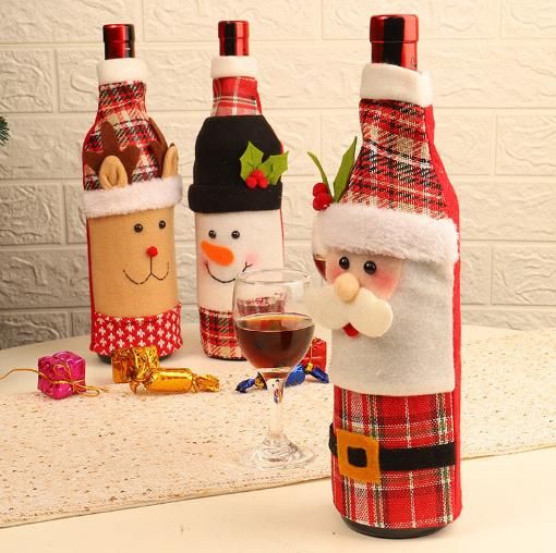 Mchristmas Decoration Snowman Santa Claus Elk Style Wine Bottle Cover