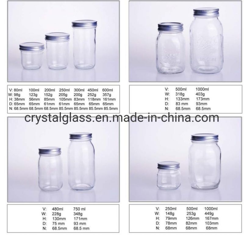 Wide Mouth 100ml 200ml 250ml 300ml Mason Jars Glass Food Storage with Metal Lid