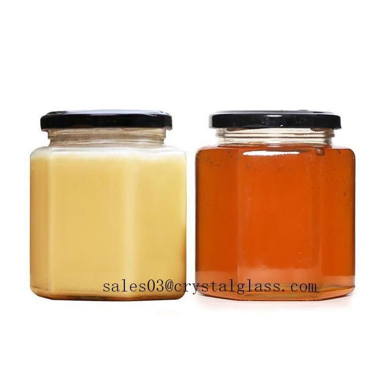 Honey Glass Jar Hexagonal Transparent Glass Honey Bottle 250ml with Tight Lid