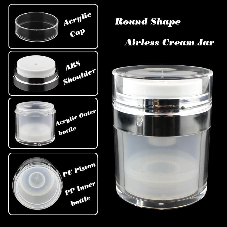 Makeup Foundation Plastic frost Skincare reusable Jar 15g 30g 50g Cosmetic Packaging Face Mask Acrylic Cream Airless jar Dispenser Pump crystal container